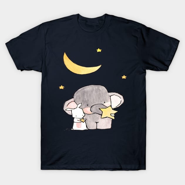 A Rabbit & The Baby Elephant Playing With Fallen Star T-Shirt by UrbanBlazeStudio